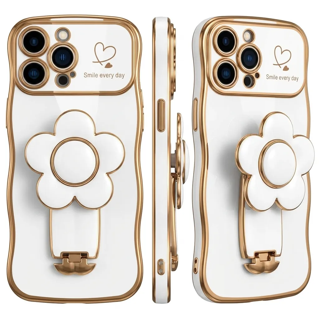 iPhone 16 Pro Max case with flower ring holder and stand