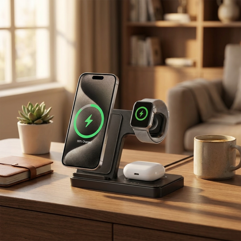 GETPALS wireless charging station on a wooden desk