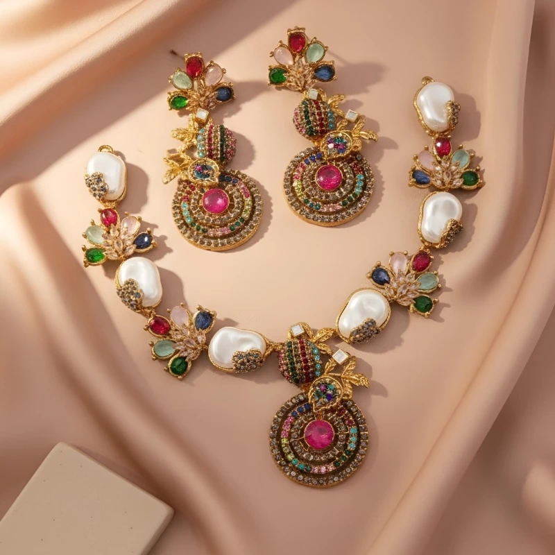 Turkish Style Necklace Set in Champagne color