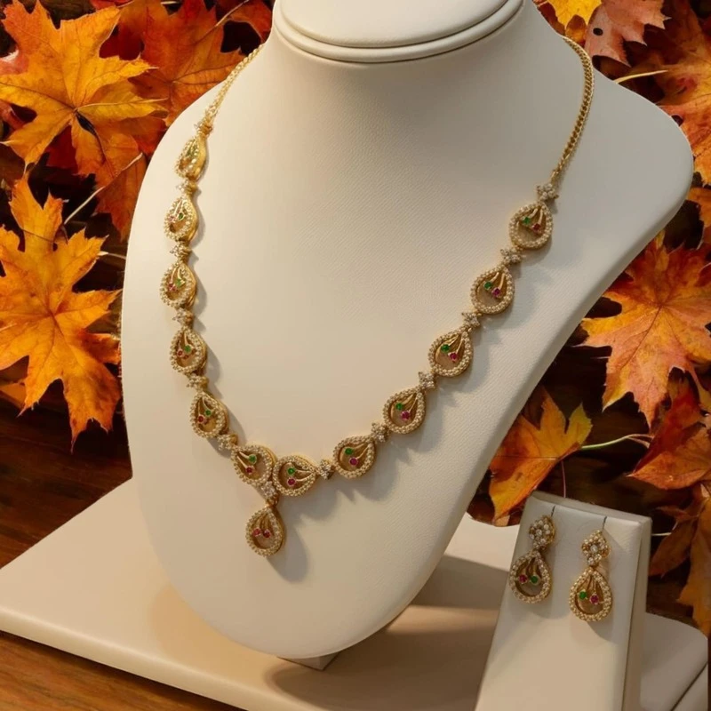 South Indian Temple Necklace Set with traditional temple-style gold design