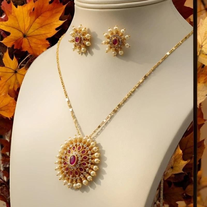 South Indian Locket Set – Traditional Gold Jewelry - Image 2
