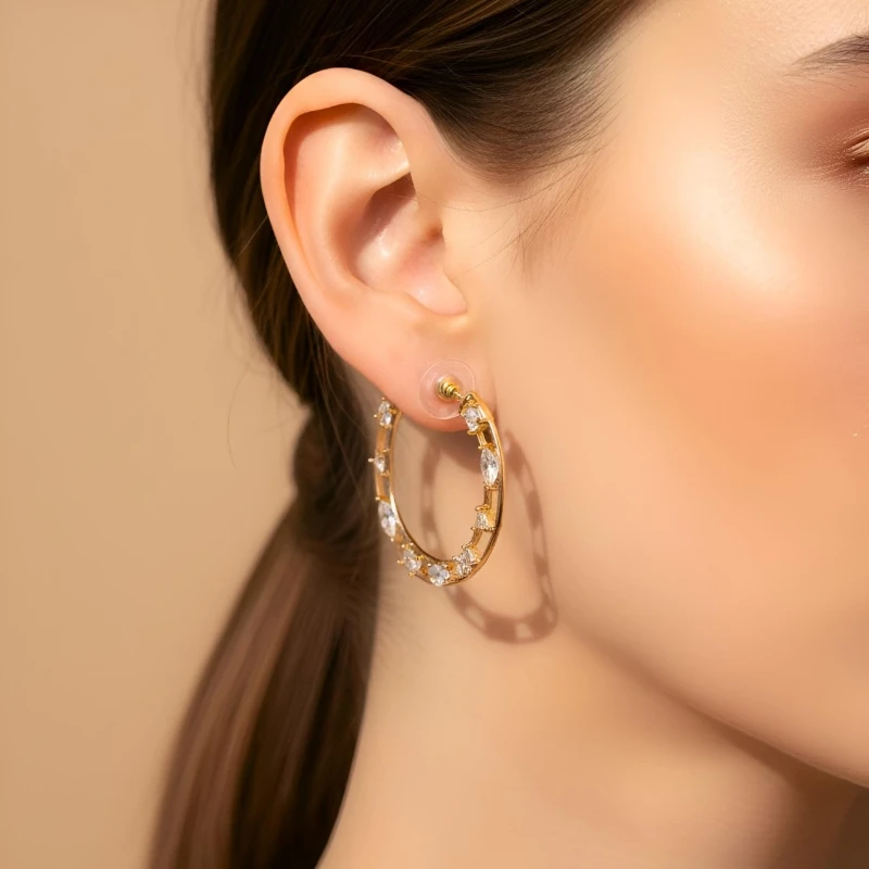 Xuping Gold Plated CZ Semi Hoop Earrings for Daily & Party Wear - Image 1