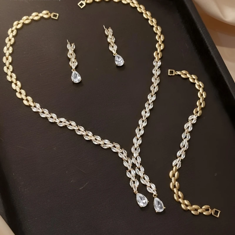 Xuping Korean Style Zircon Necklace Set – Elegant Bridal Jewelry with Bracelet - Image 2