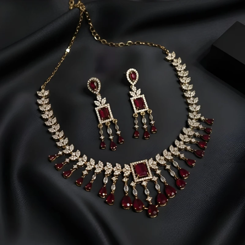 Luxury American Diamond Necklace Set with Earrings – Party Wear Jewelry